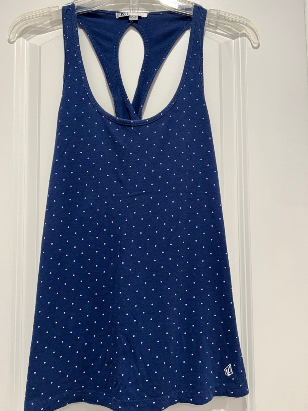 Volcom Navy Blue Racerback Tank with Tiny White Polka Dots